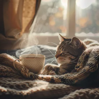 Cozy Cat and Tea Scene