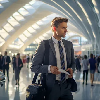 Executive Walking in Modern Airport Terminal