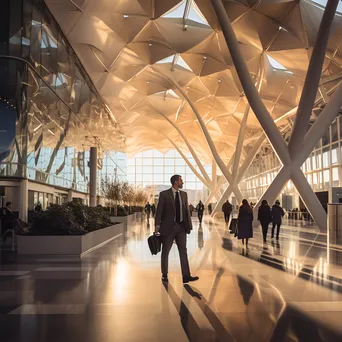 Executive in a modern airport terminal adjusting tie. - Image 4