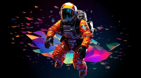 Neon colored low poly astronaut floating in space - Image 2