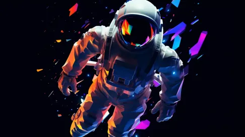 Neon colored low poly astronaut floating in space - Image 3