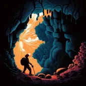 Person exploring detailed cave network - Image 1