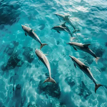 Pod of dolphins swimming in crystal-clear waters underwater - Image 3