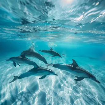 Pod of dolphins swimming in crystal-clear waters underwater - Image 4