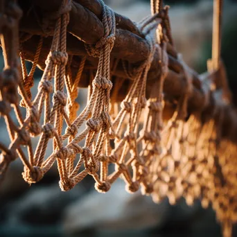 Detailed Close-Up of Rope Bridge Construction