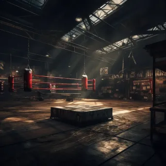 Boxing ring in old gym with sparring boxers - Image 3