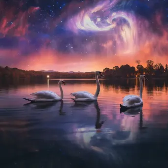 Southern lights lakeshore swans - Image 3