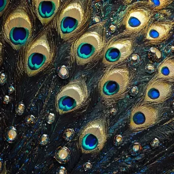 Opulent peacock tail in art deco style vividly depicting iridescent details - Image 3