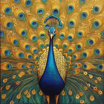 Opulent peacock tail in art deco style vividly depicting iridescent details - Image 4