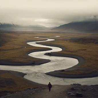 Winding river flowing through diverse landscapes symbolizing the flow of time - Image 2