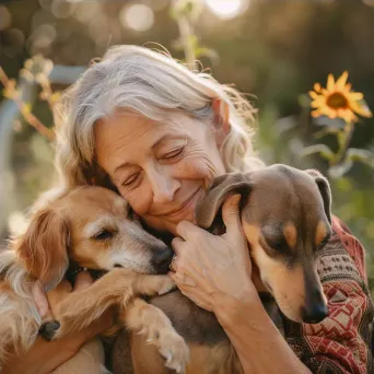 Animal shelter volunteer caring for rescued dogs in a peaceful setting. - Image 4