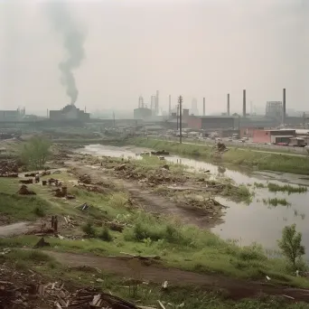 Chaotic industrial area contrasted with green city park - Image 3