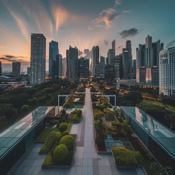 View from rooftop garden overlooking futuristic city skyline - Image 3