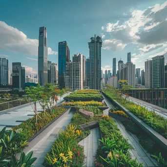 Rooftop Garden Overlooking Futuristic City