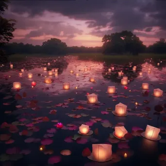 Twilight Sky with Floating Paper Lanterns