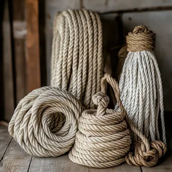 Display of finished rustic ropes on a wooden table - Image 2