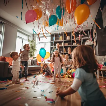 Children playing at an indoor birthday party with balloons. - Image 2