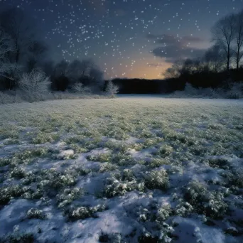 Twilight snowfall scene with white snowflakes on the ground under a cloudy sky - Image 2