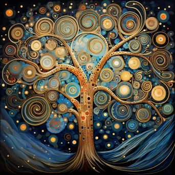 Art deco depiction of a cosmic tree with celestial fruits - Image 4