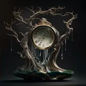 Image of a melting clock delicately placed on a tree branch - Image 2