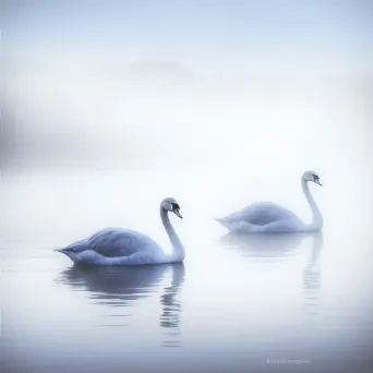 swans on misty lake - Image 2