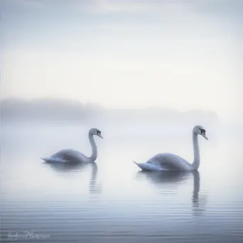 swans on misty lake - Image 4