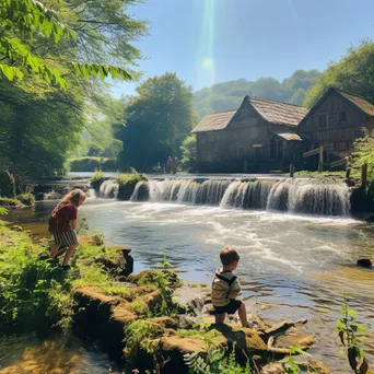 Children Playing Near Traditional Weir