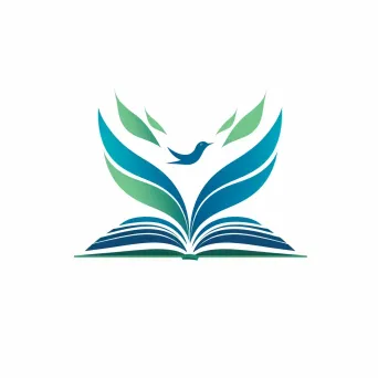 Logo with an open book, its pages turning into flying birds, in blue and green. - Image 3