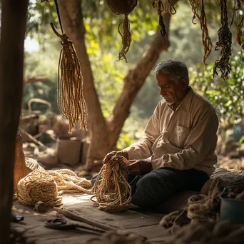 Traditional rope maker working in a natural farm setting - Image 3