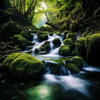 Natural spring cascading over moss-covered rocks - Image 2