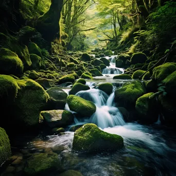 Natural spring cascading over moss-covered rocks - Image 4