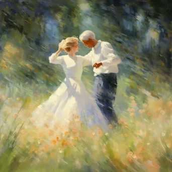 Elderly wartime couple dancing in a peaceful meadow, reflecting enduring love amidst turmoil - Image 3