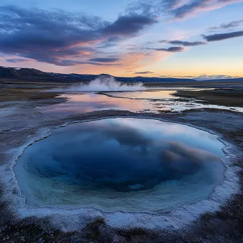 Deserted geothermal spring at twilight with colorful reflections. - Image 3