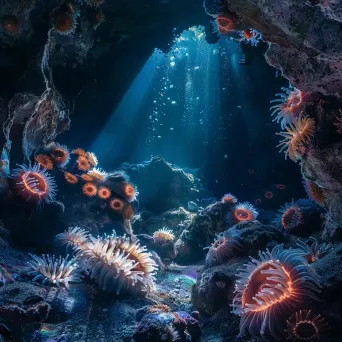 Underwater cave with sea anemones and seahorses - Image 1