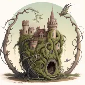 Floating castle in the sky tethered by a winding vine - Image 3