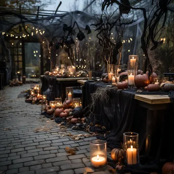 Outdoor Halloween party with decorated tables and spooky lanterns - Image 2