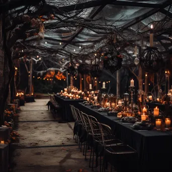 Outdoor Halloween party with decorated tables and spooky lanterns - Image 4