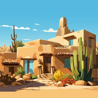 Bright and sunny low poly depiction of Santa Fe with its adobe architecture - Image 2