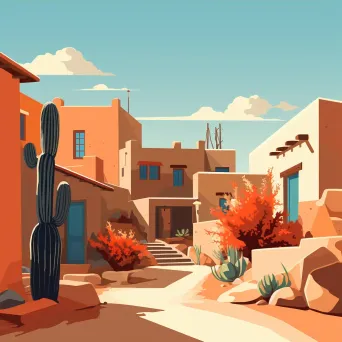 Bright and sunny low poly depiction of Santa Fe with its adobe architecture - Image 3