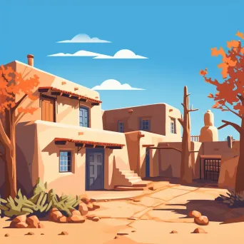 Bright and sunny low poly depiction of Santa Fe with its adobe architecture - Image 4