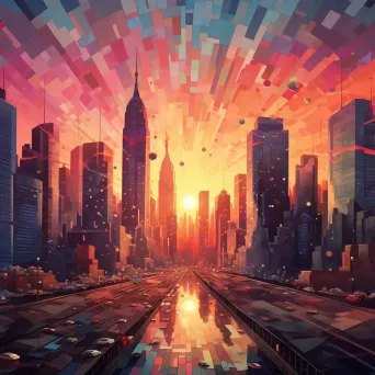 Geometric city skyline abstractly depicted in low poly art style - Image 2