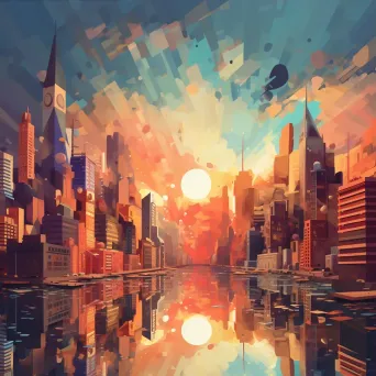 Geometric city skyline abstractly depicted in low poly art style - Image 3