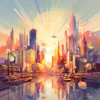 Geometric city skyline abstractly depicted in low poly art style - Image 4