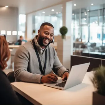 Friendly customer service representative assisting a client on a call - Image 2