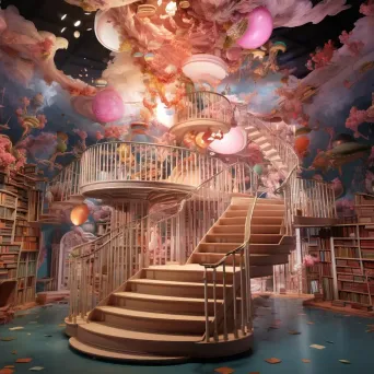 Fantasy library with flying books opening to reveal immersive 3D stories of fairy tales and novels - Image 4