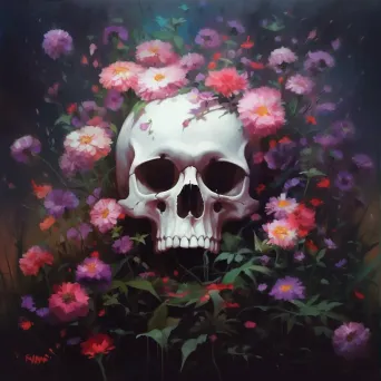 Image of a skull overgrown with blooming wildflowers - Image 3