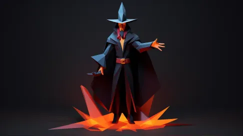 Low poly portrait of a mysterious magician with contrasting light and dark elements - Image 1