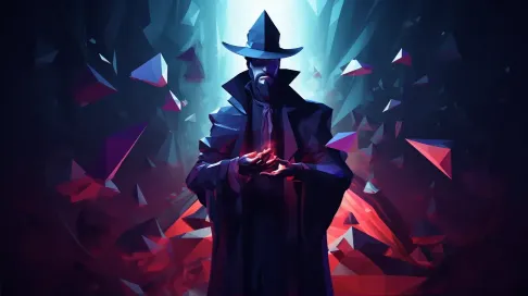 Low poly portrait of a mysterious magician with contrasting light and dark elements - Image 2