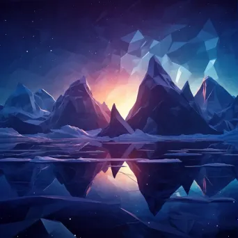 Low poly representation of Northern Lights over an icy planet - Image 3