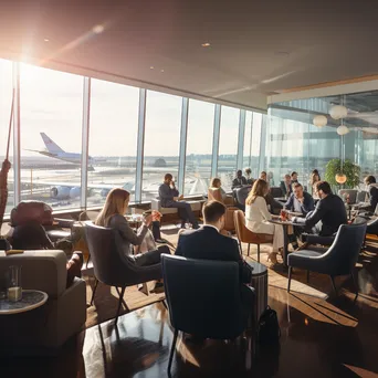 A busy airport lounge with business professionals conversing - Image 2